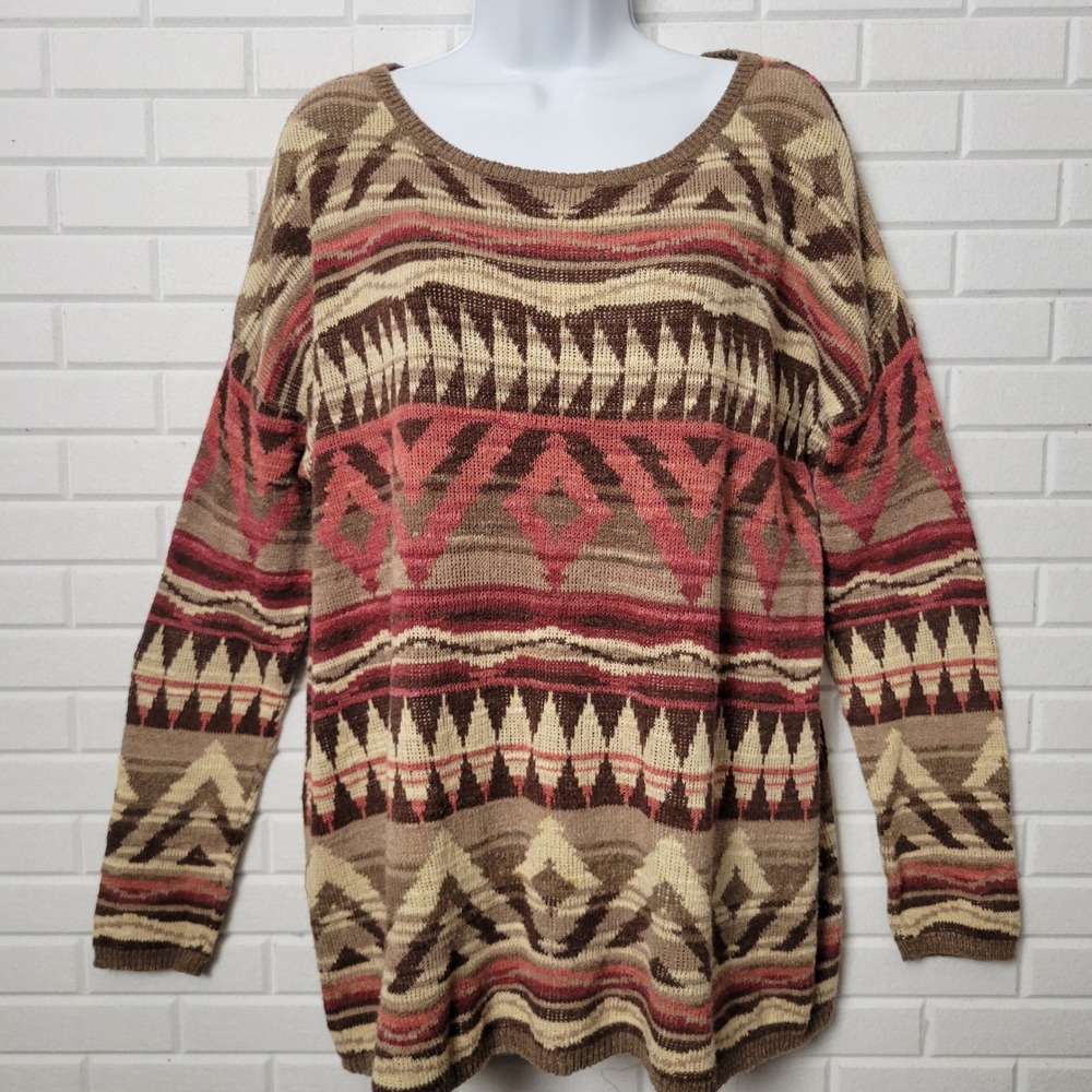 Denim & Supply Ralph Lauren Cotton Sweater Sz L Brown Southwest Geometric